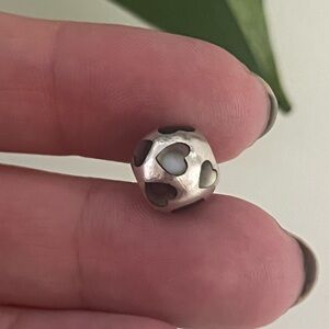 Pandora ‘Love Me’ Black Mother of Pearl Iridescent Hearts Charm, 925